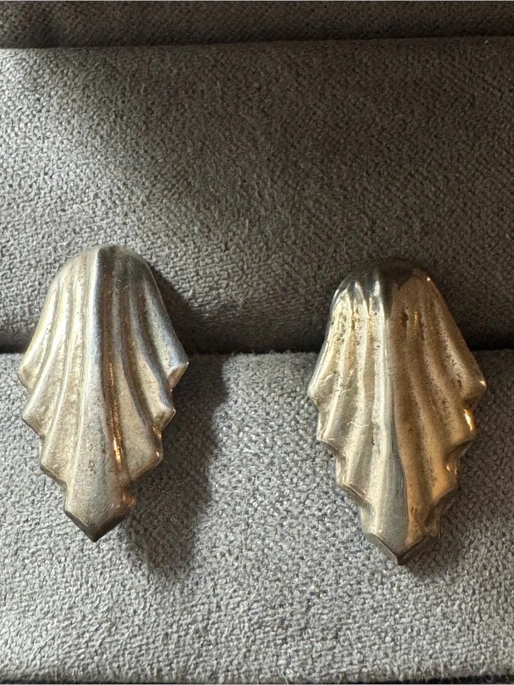 Modernist Sculptural Sterling Silver Stud Earrings - Abstract Draped Design